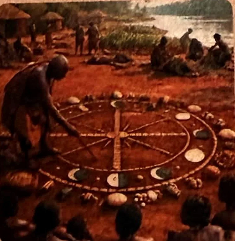 The cosmogram laid out on the ground with stones